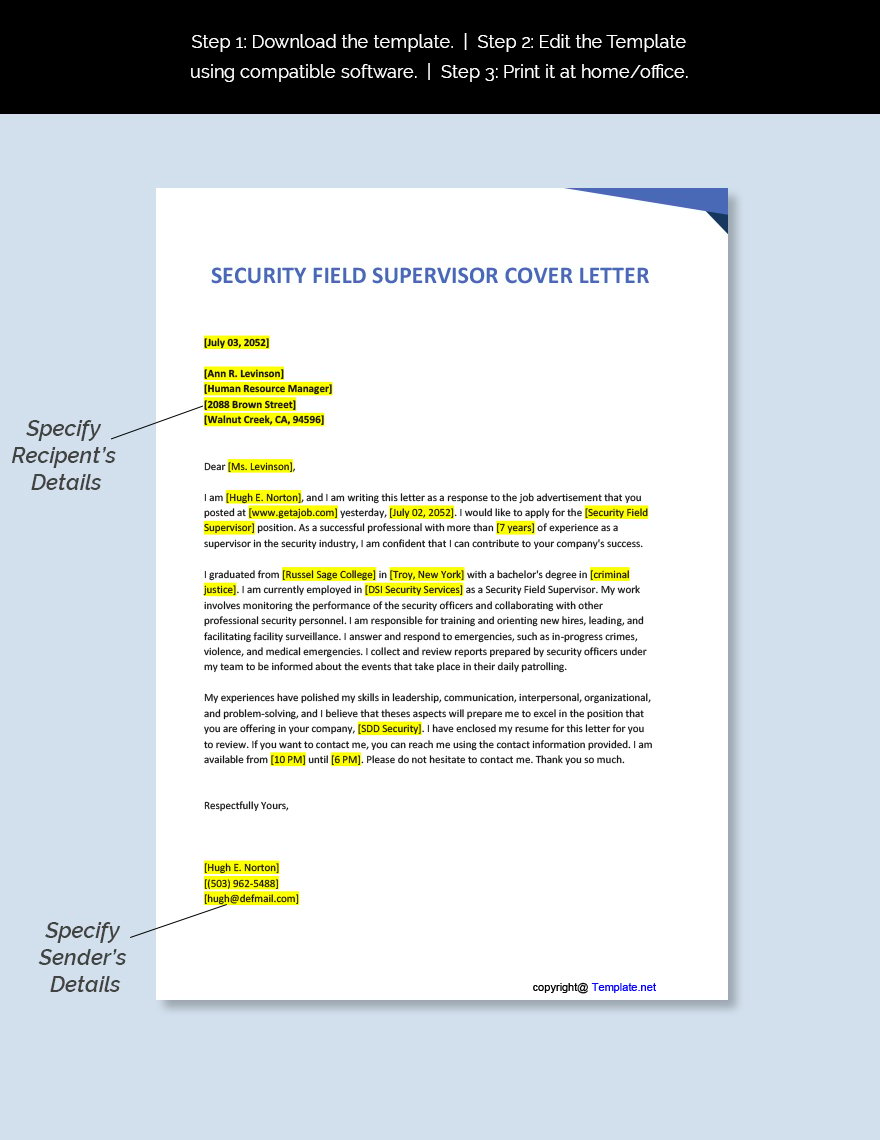 Security Field Supervisor Cover Letter