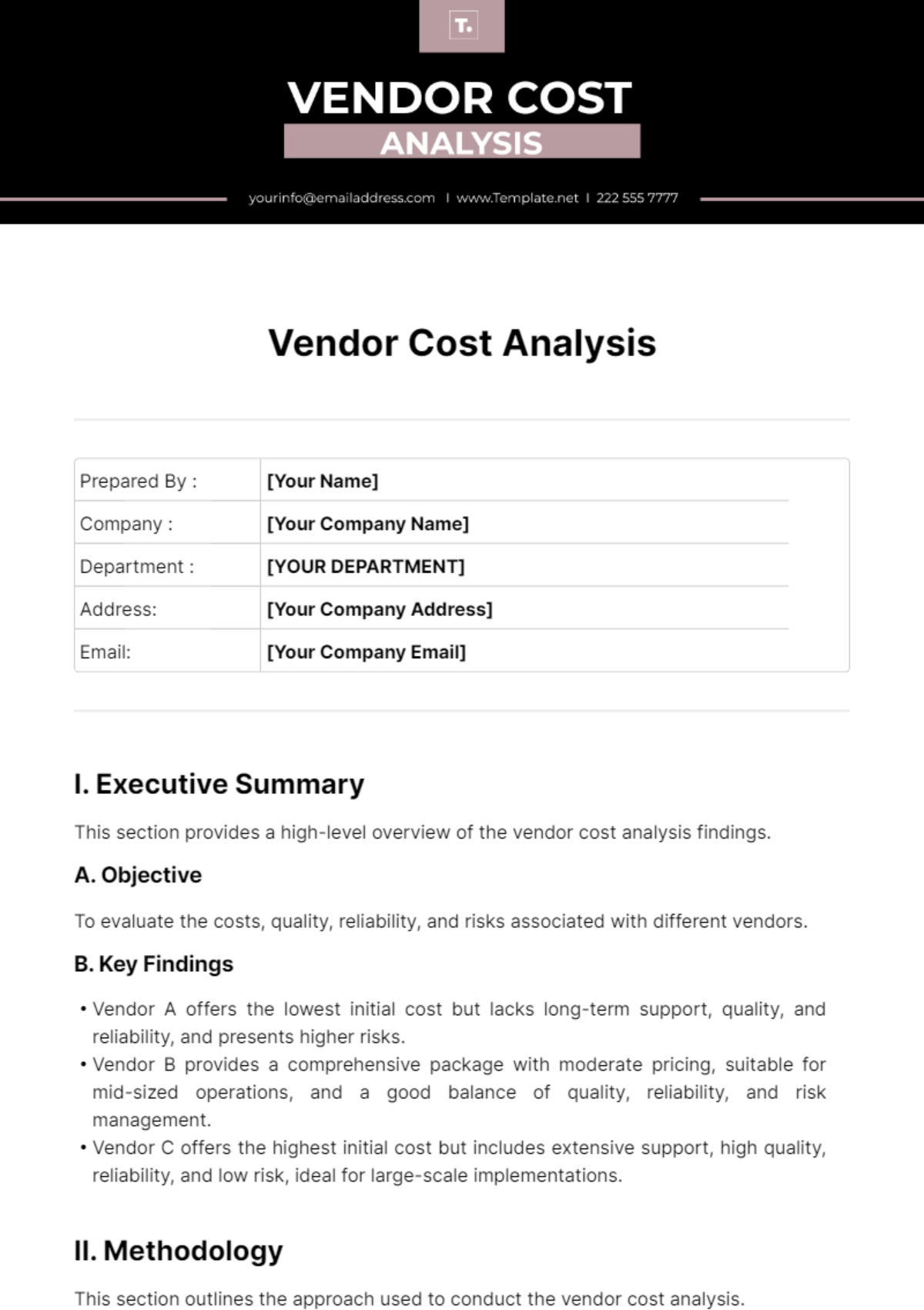 Free Vendor Cost Analysis Template