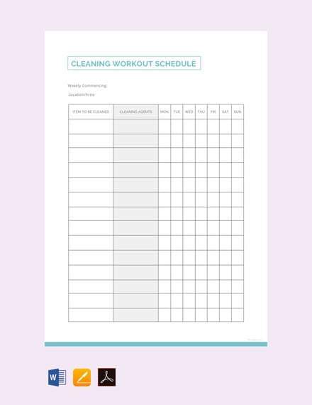 free sample cleaning workout schedule template 440x570 1