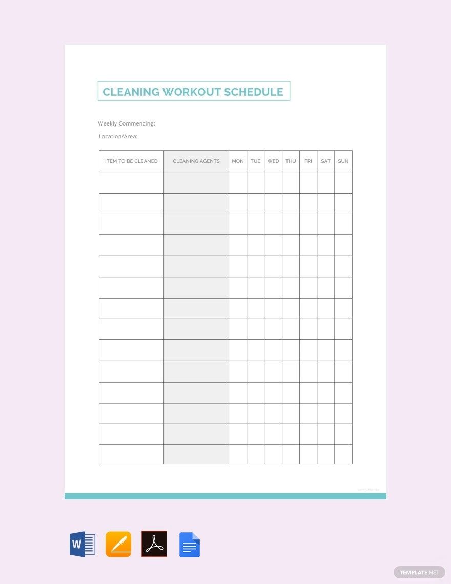 Sample Cleaning Workout Schedule Template