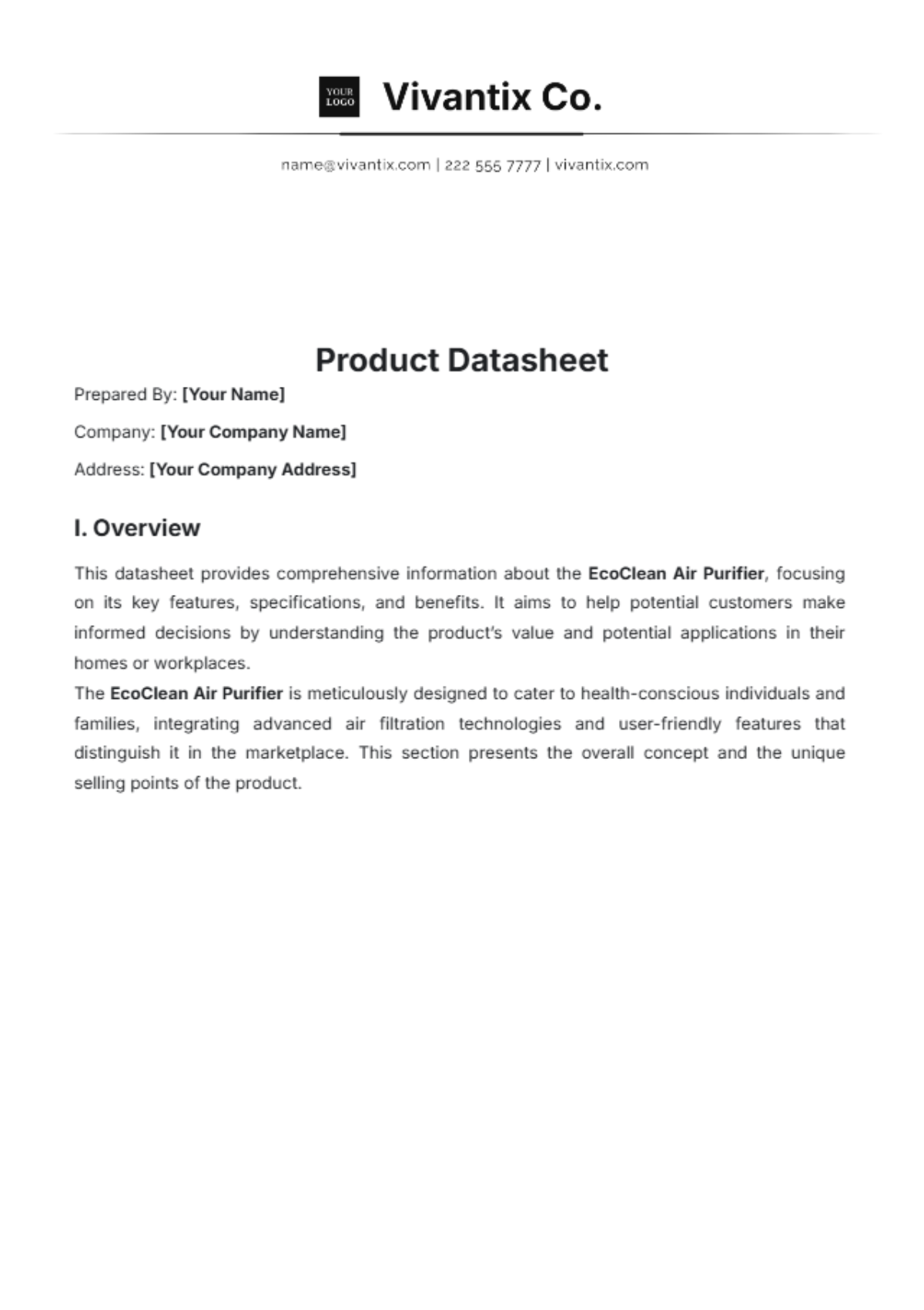 Product Datasheet Template