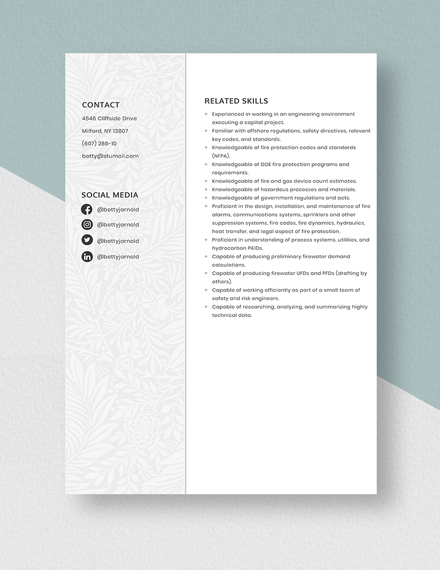 Fire Prevention Engineer Resume Template