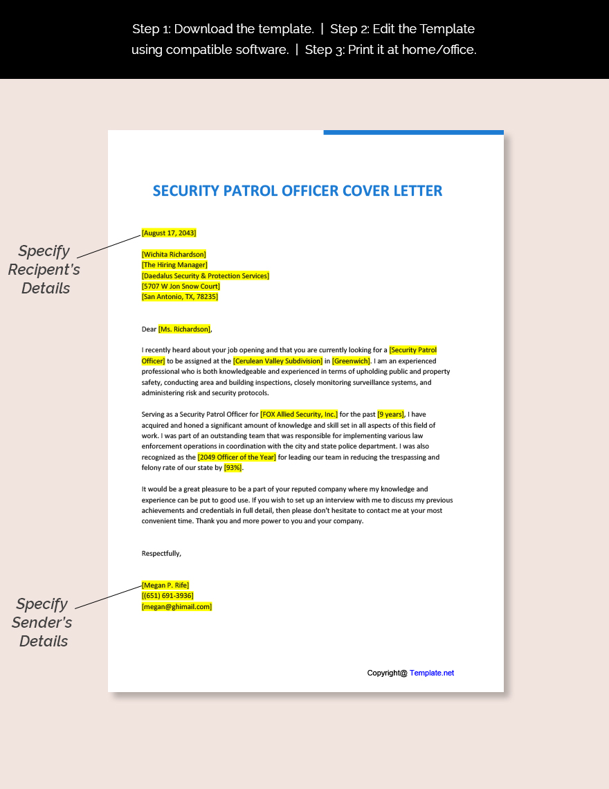 Security Patrol Officer Cover Letter