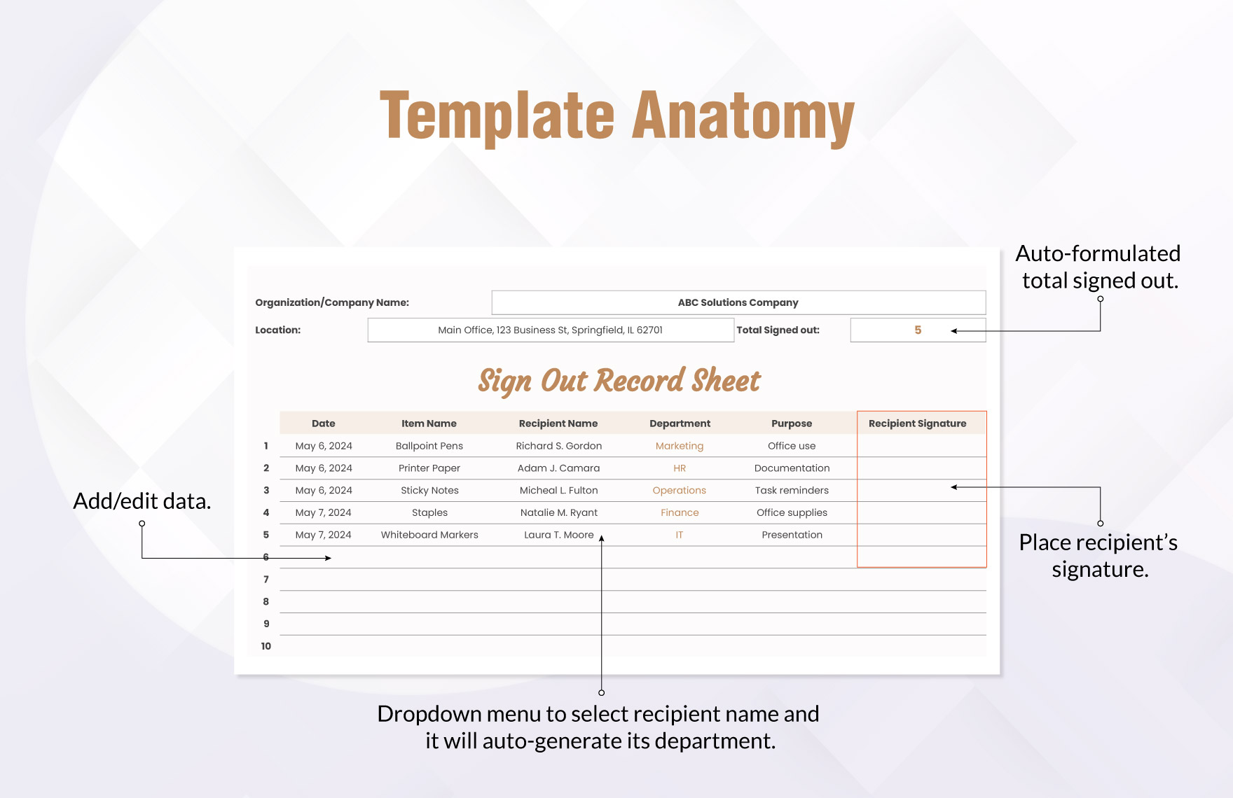 Sign Out Record Sheet Template
