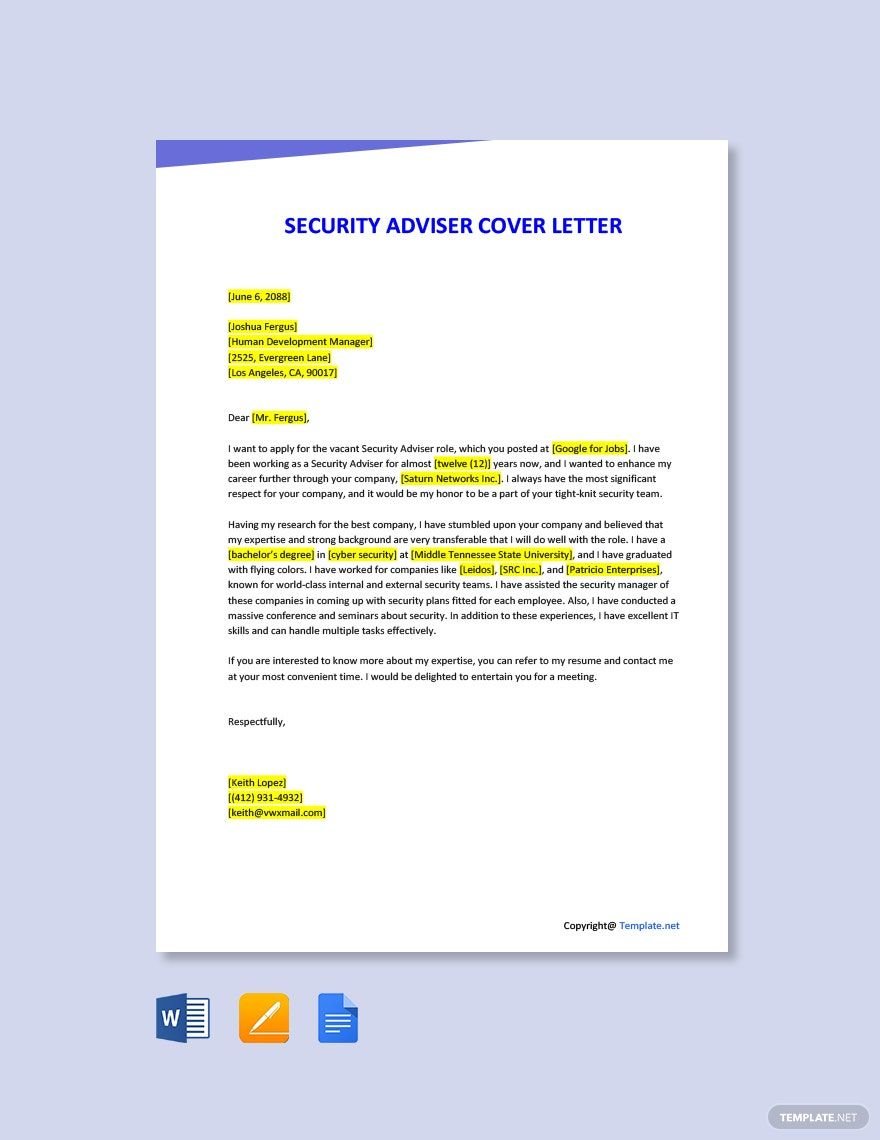 Security Advisor Cover Letter