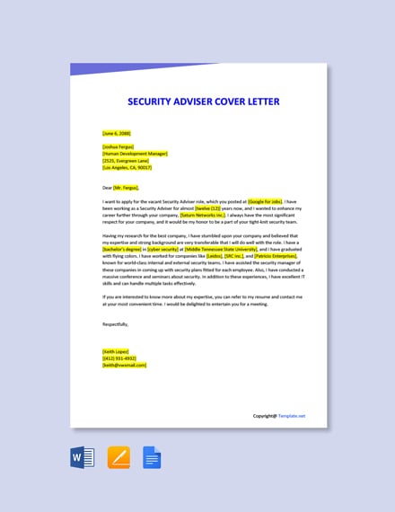 cover letter for safety advisor