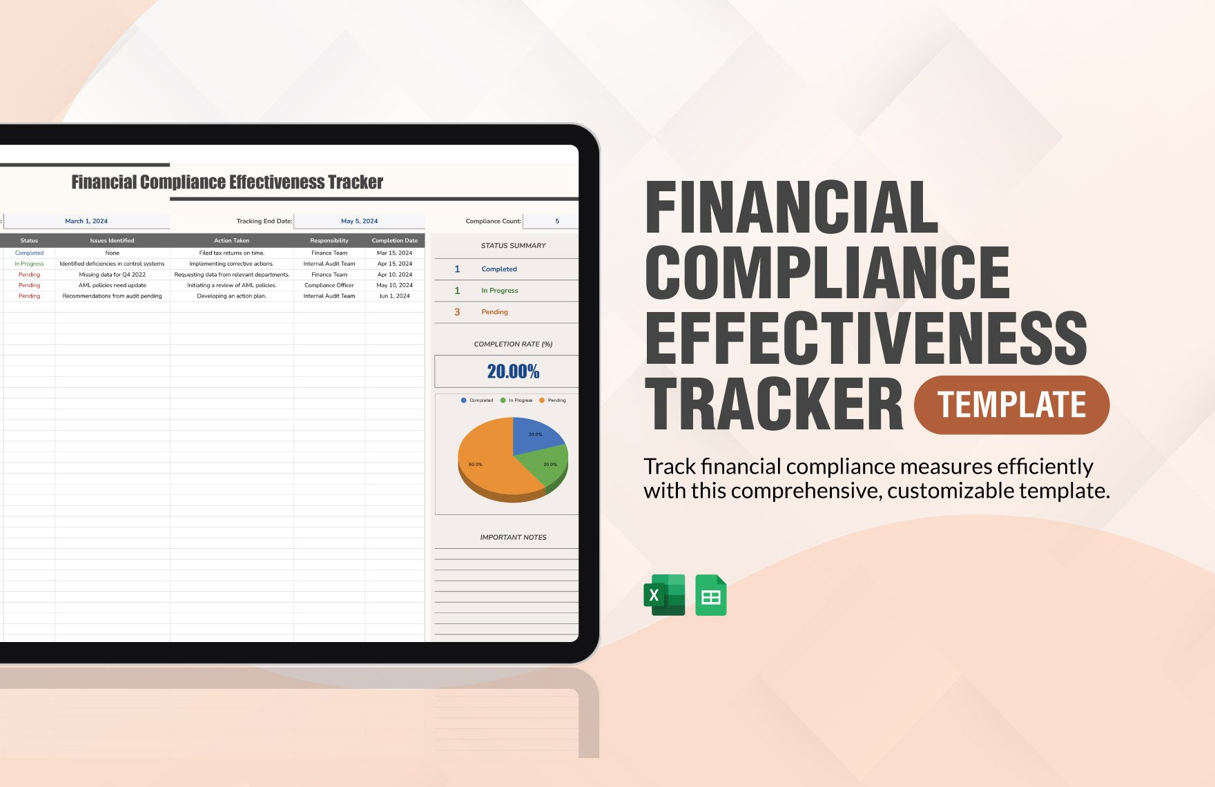 Financial Compliance Effectiveness Tracker Template in Excel, Google Sheets