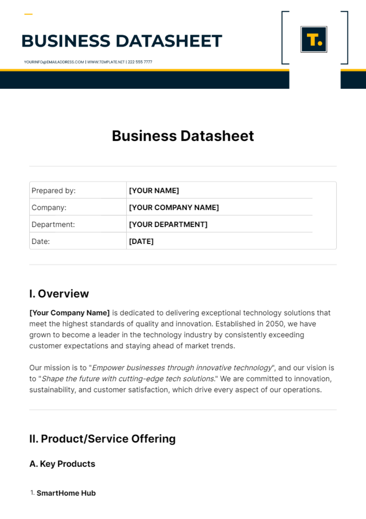 Business Datasheet Template - Edit Online & Download