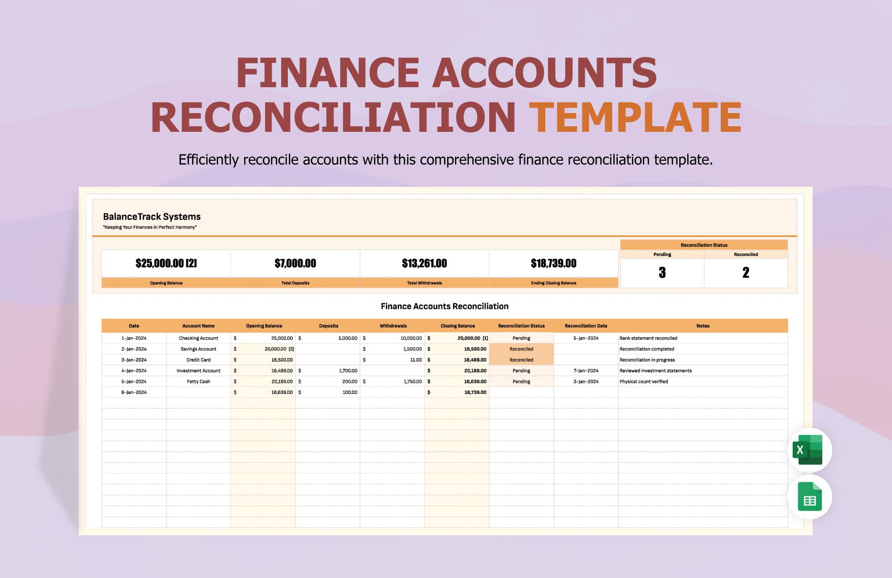 Finance Accounts Reconciliation Template