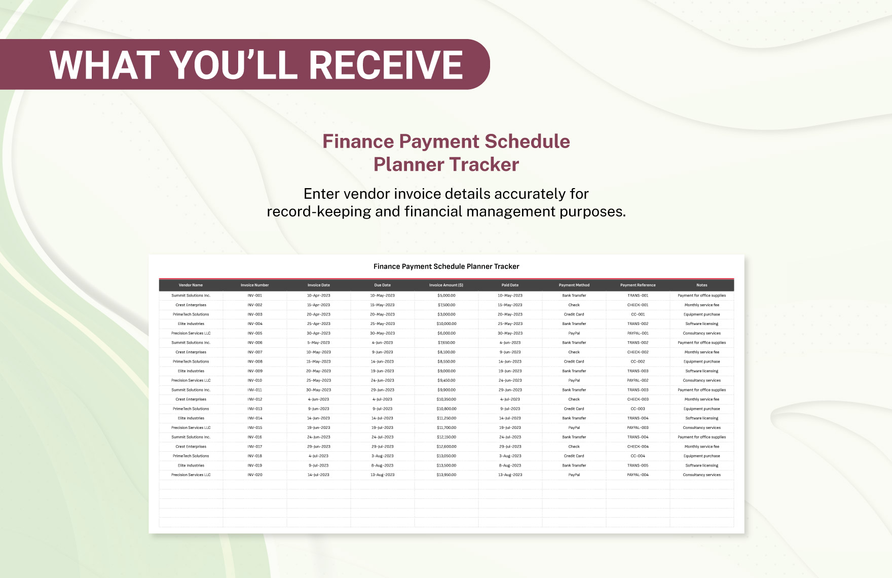 Finance Payment Schedule Planner Template