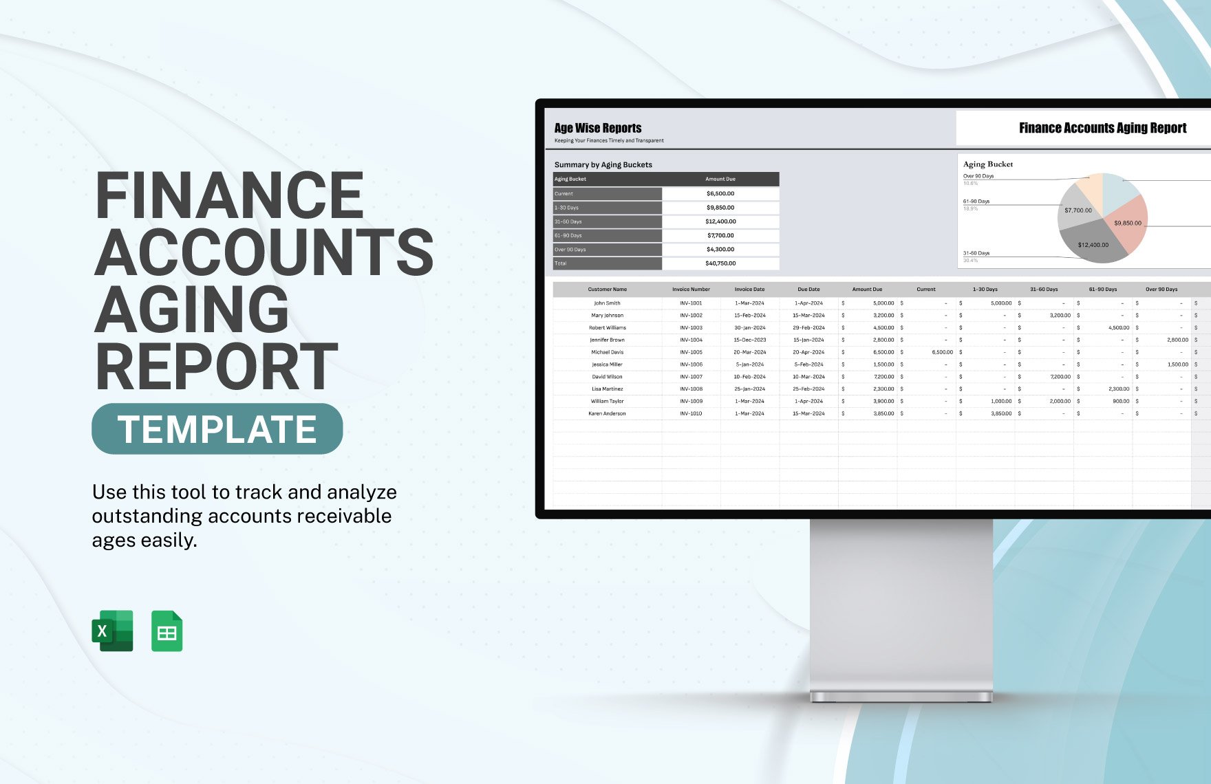 Finance Accounts Aging Report Template in Excel, Google Sheets
