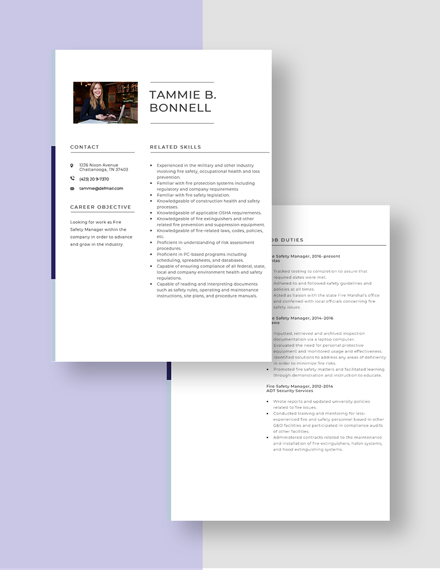Fire Safety Manager Resume Download