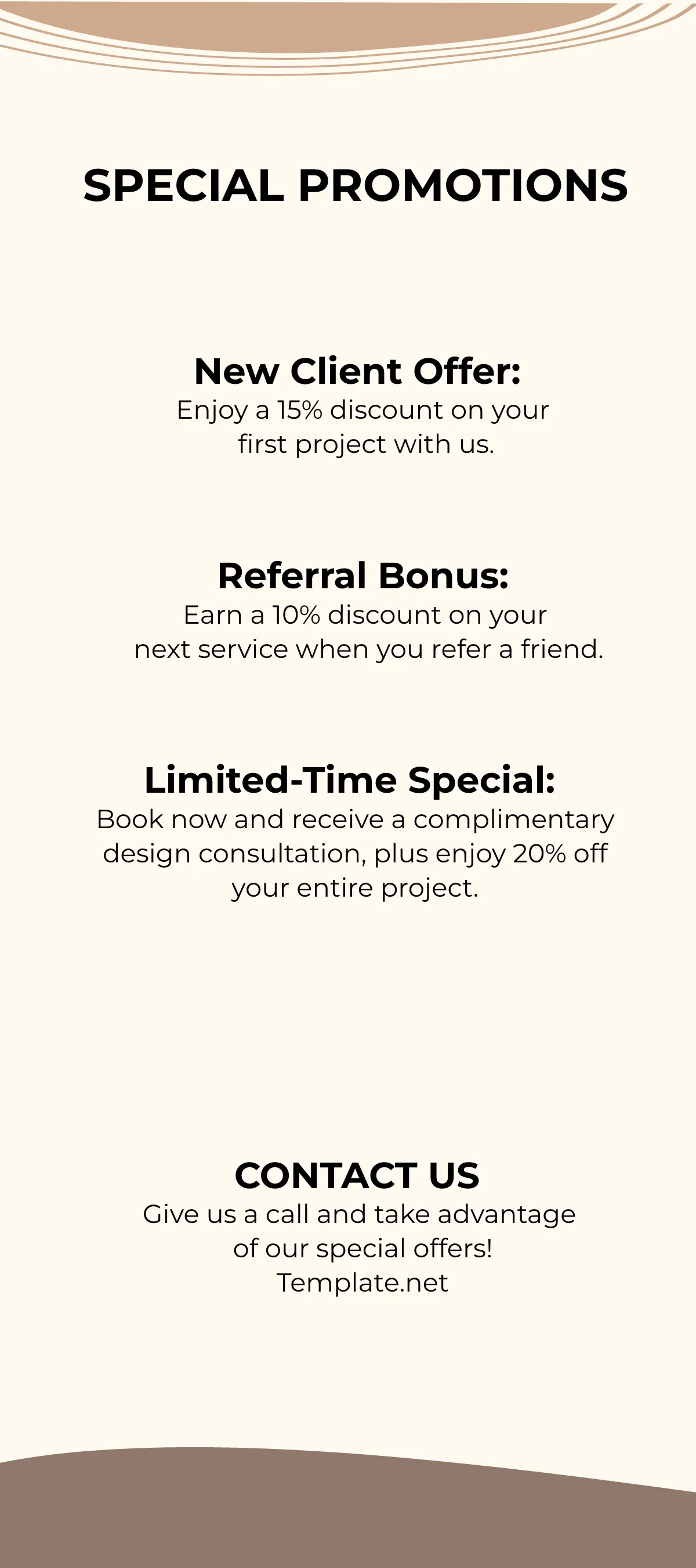 Free Interior Design Promotion Rack Card Template to Edit Online