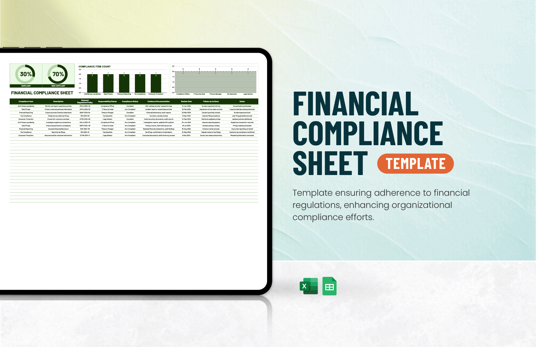 Financial Compliance Sheet Template