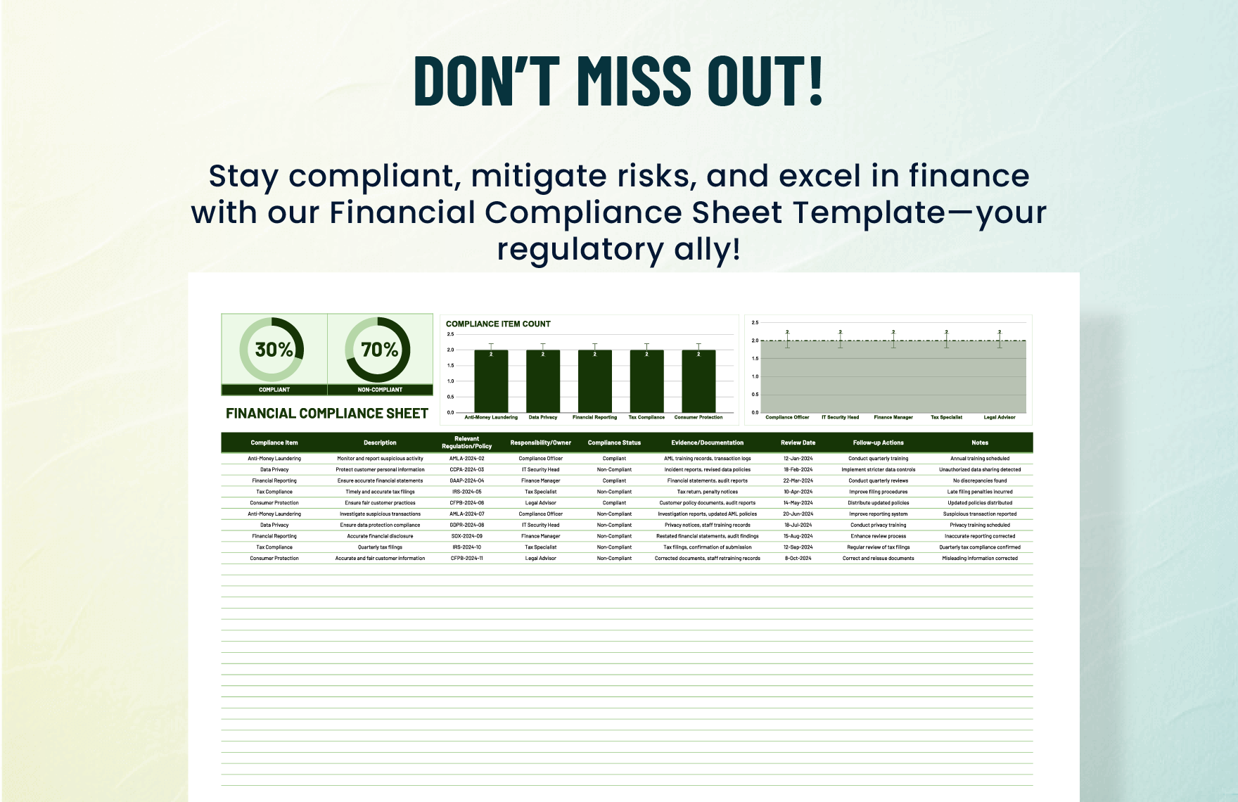 Financial Compliance Sheet Template