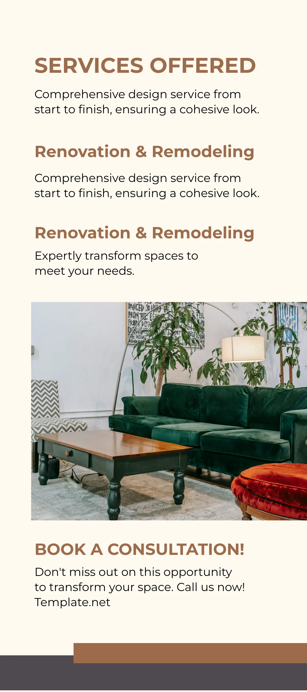 Free Interior Design Marketing Rack Card Template to Edit Online