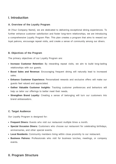 Free Restaurant Loyalty Program Plan Template to Edit Online