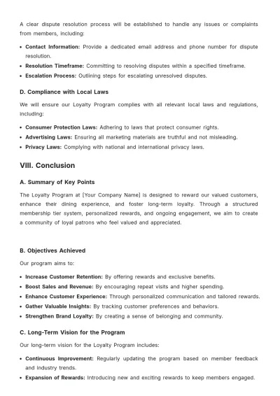 Free Restaurant Loyalty Program Plan Template to Edit Online