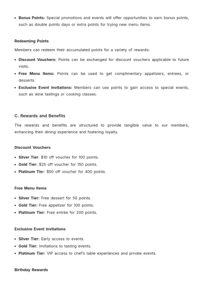 Free Restaurant Loyalty Program Plan Template to Edit Online