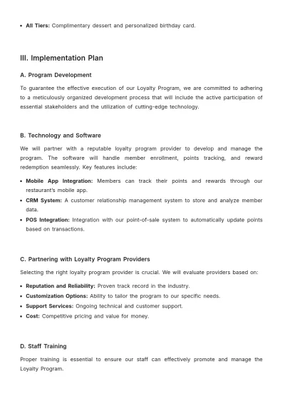 Free Restaurant Loyalty Program Plan Template to Edit Online