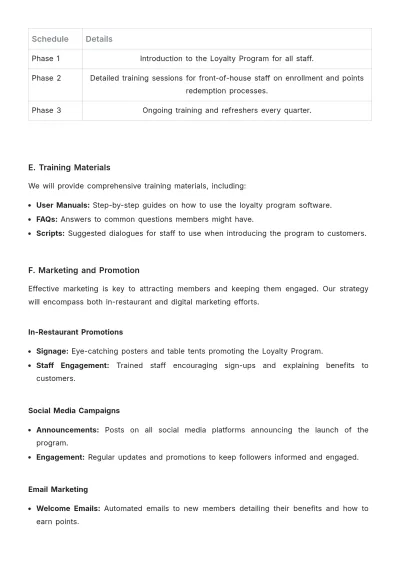 Free Restaurant Loyalty Program Plan Template to Edit Online