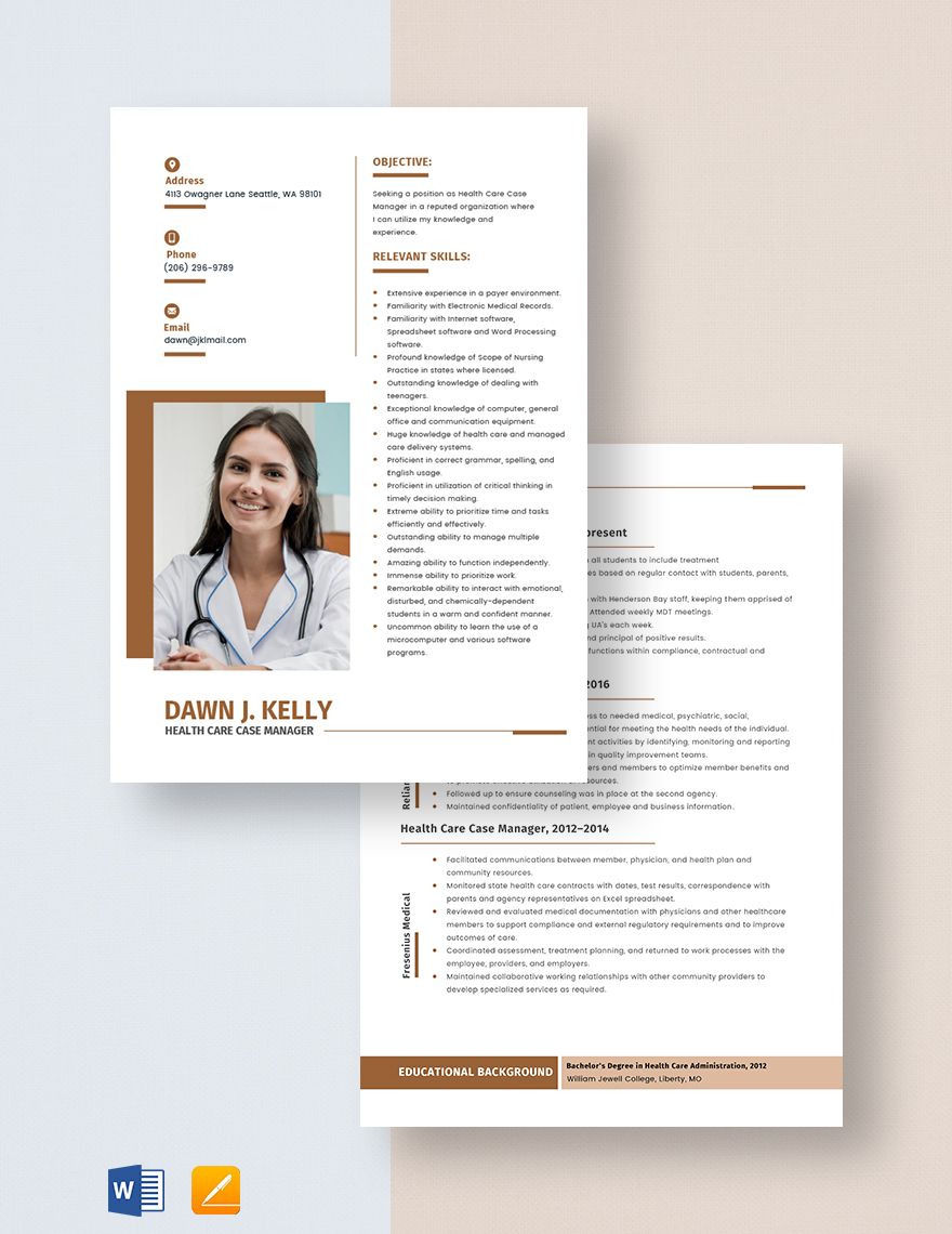 Health Care Case Manager Resume