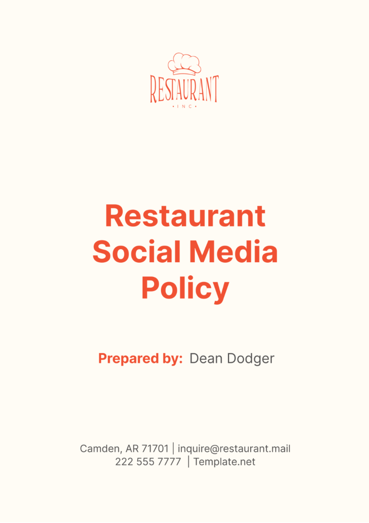 Restaurant Social Media Policy Template - Edit Online & Download