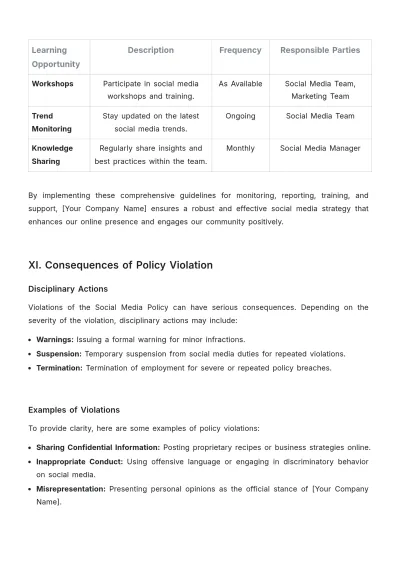 Free Restaurant Social Media Policy Template to Edit Online