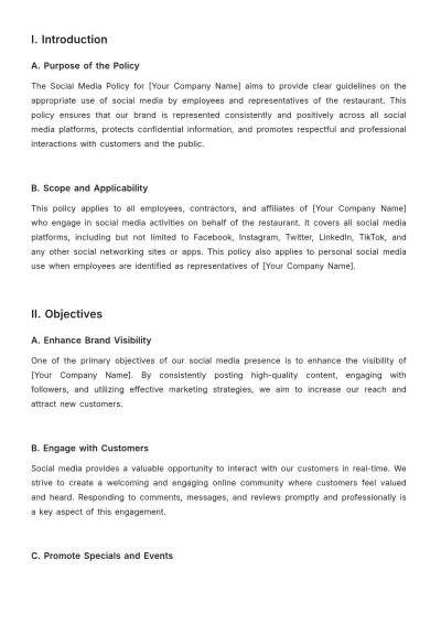 Free Restaurant Social Media Policy Template to Edit Online