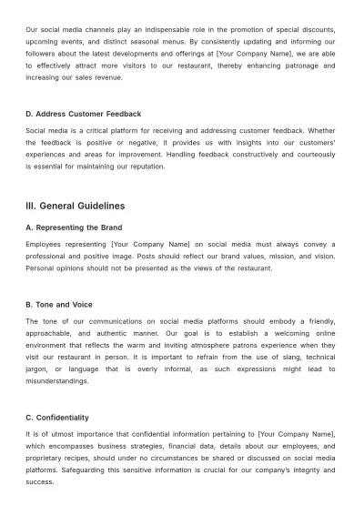 Free Restaurant Social Media Policy Template to Edit Online