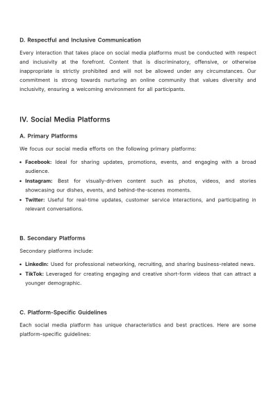 Free Restaurant Social Media Policy Template to Edit Online