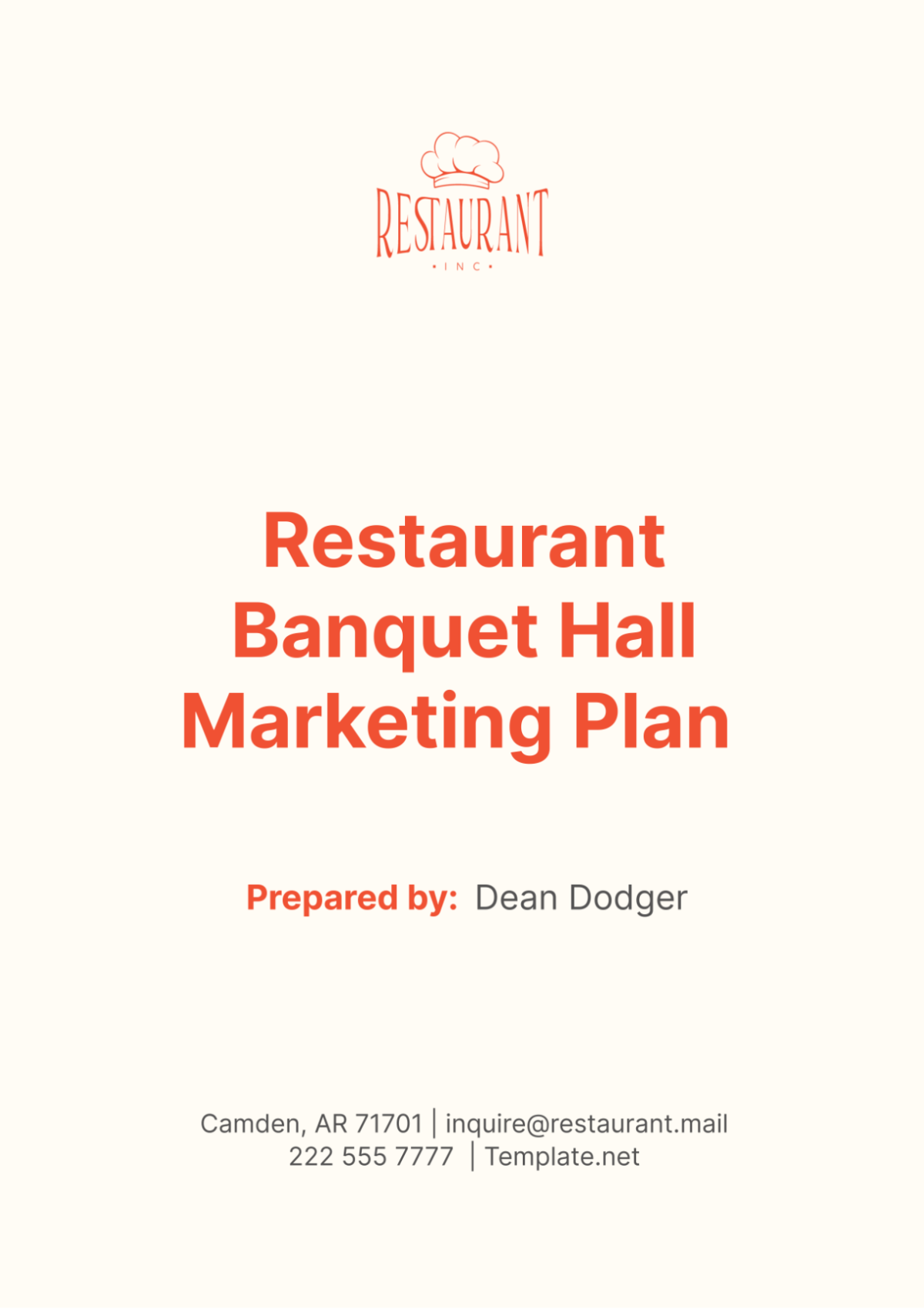 Restaurant Banquet Hall Marketing Plan Template - Edit Online & Download