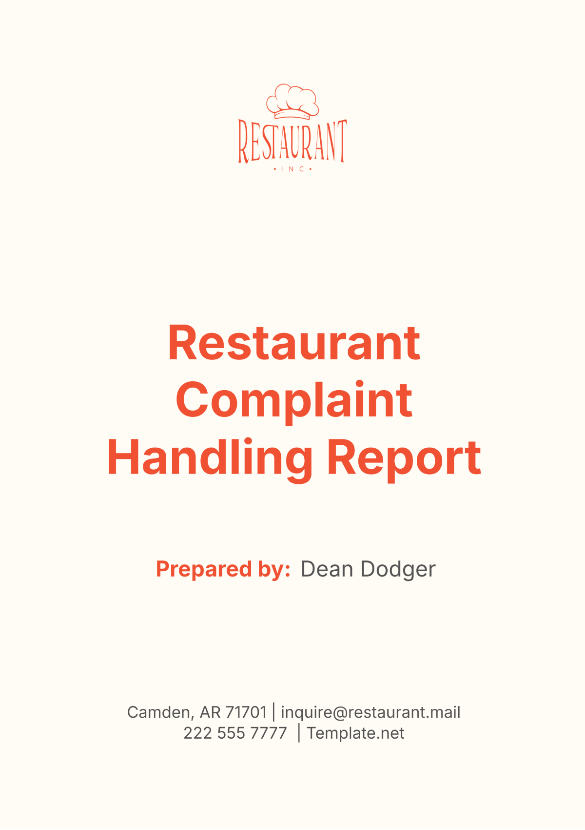 Restaurant Complaint Handling Report Template - Edit Online & Download