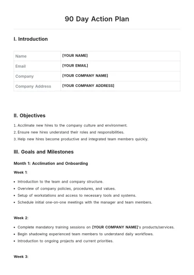 Free 90 Day Action Plan Template to Edit Online