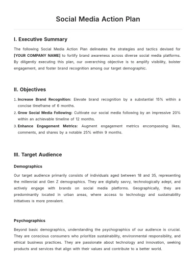 Free Social Media Action Plan Template to Edit Online