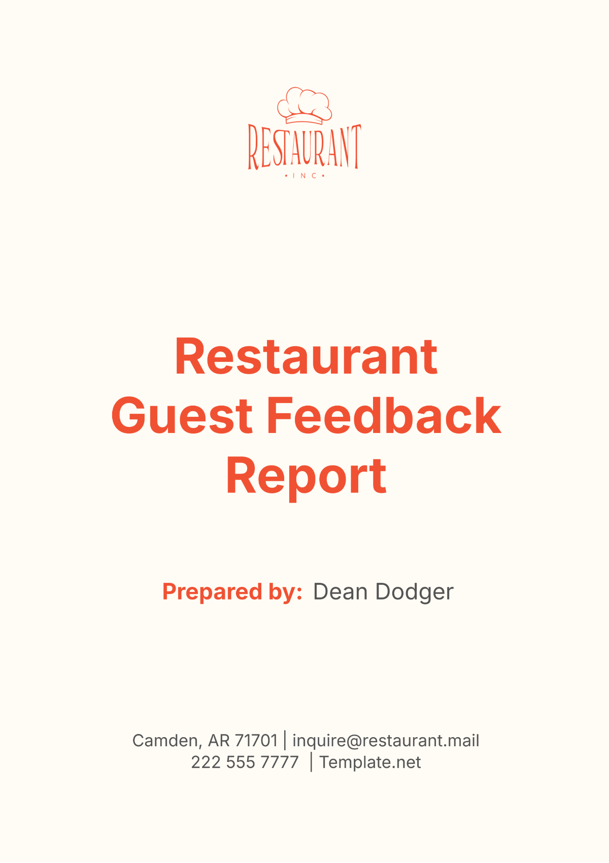 Restaurant Guest Feedback Report Template - Edit Online & Download