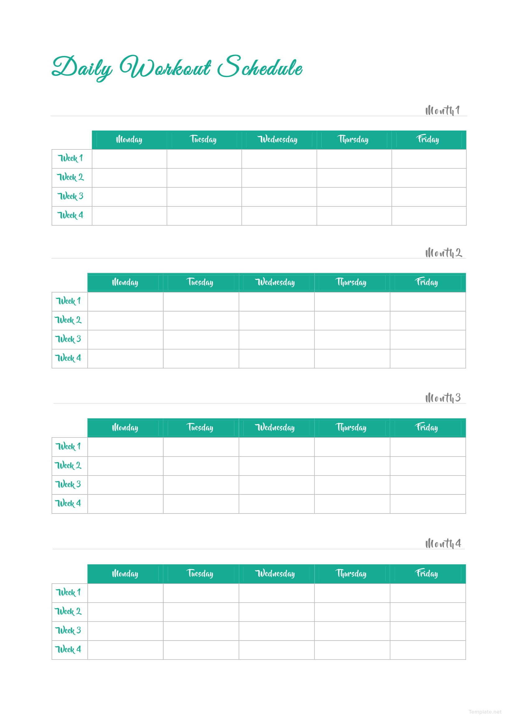 Daily Workout Schedule Template in Microsoft Word, PDF