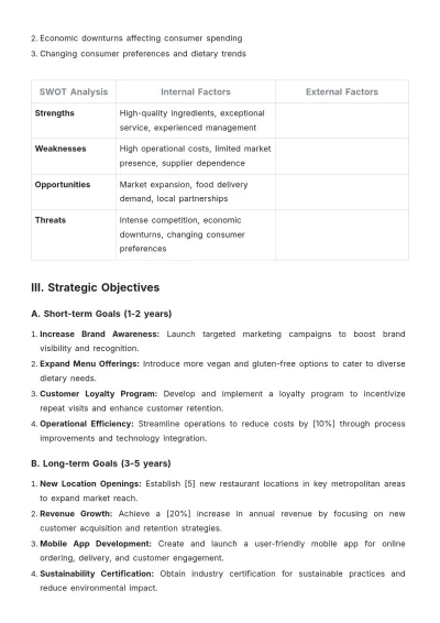 Free Restaurant Strategic Plan Template to Edit Online