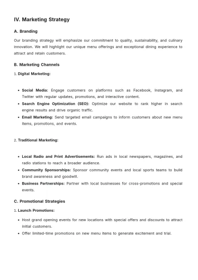 Free Restaurant Strategic Plan Template to Edit Online