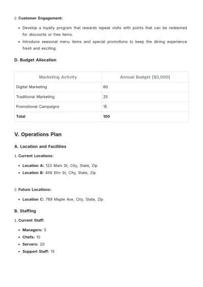 Free Restaurant Strategic Plan Template to Edit Online