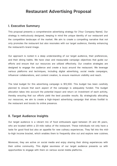 Free Restaurant Advertising Proposal Template to Edit Online