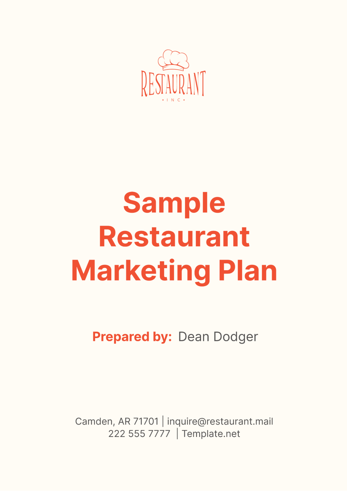 Sample Restaurant Marketing Plan Template - Edit Online & Download