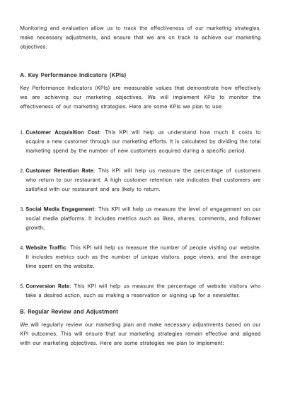 Free Sample Restaurant Marketing Plan Template to Edit Online
