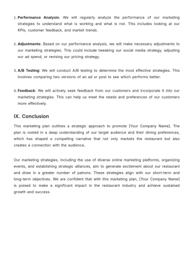 Free Sample Restaurant Marketing Plan Template to Edit Online