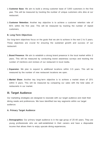 Free Sample Restaurant Marketing Plan Template to Edit Online