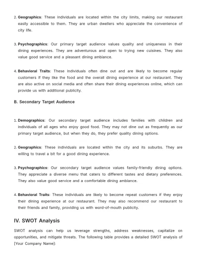 Free Sample Restaurant Marketing Plan Template to Edit Online