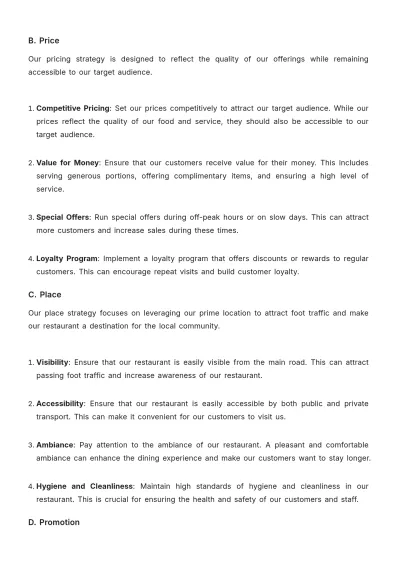 Free Sample Restaurant Marketing Plan Template to Edit Online