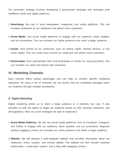 Free Sample Restaurant Marketing Plan Template to Edit Online