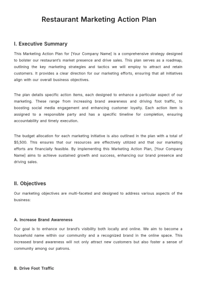 Free Restaurant Marketing Action Plan Template to Edit Online