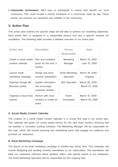 Free Restaurant Marketing Action Plan Template to Edit Online